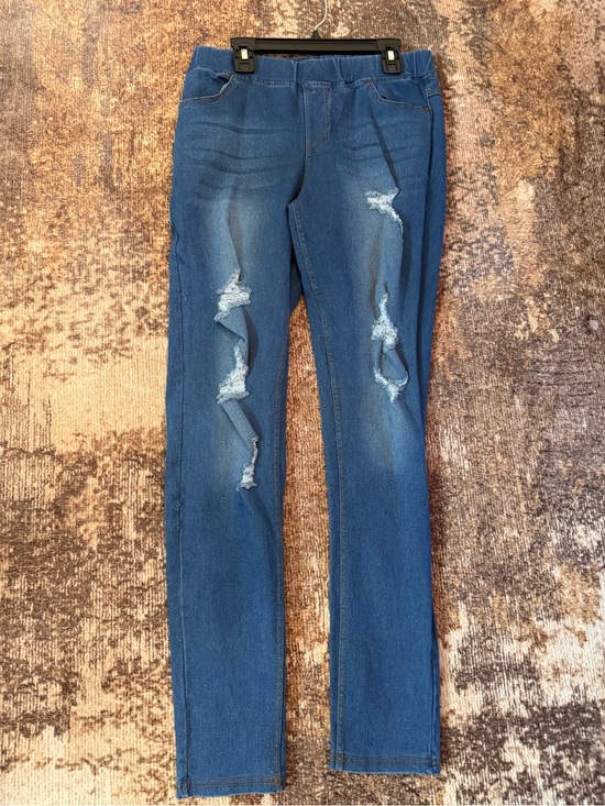 JVINI Denim - JVINI Blue Distressed Women's Elastic Waist Jeans #0171